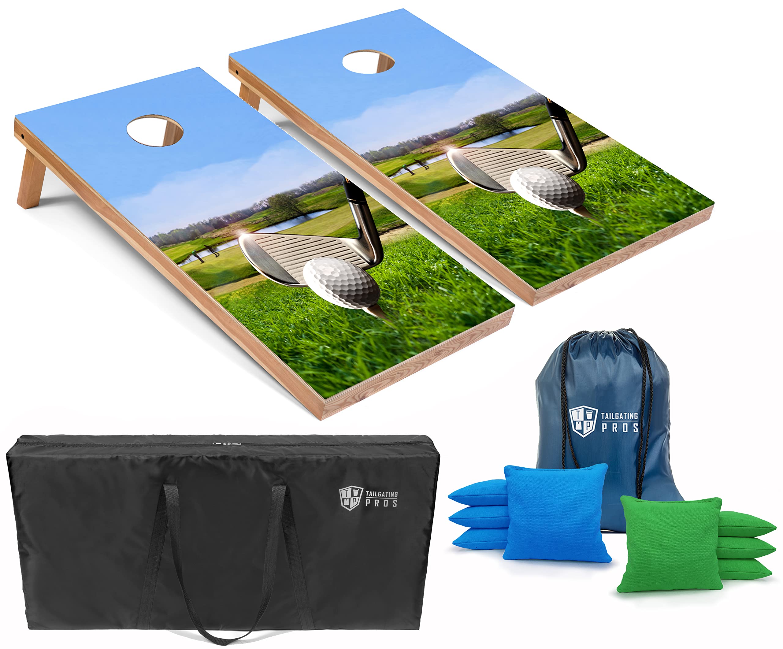 Tailgating Pros Cornhole Board Set w/Bean Bags and Carrying Case - 4'x2' Corn Hole Toss - Tournament and Lightweight Options - Optional LED Lights