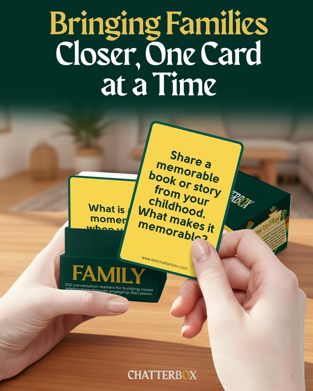 Chatterbox Conversation Cards for Families & Parents, Share Life Stories & Connect with Family & Get to Know You Game, Perfect for Game Night, Family Reunion, Dinner Table or Road Trips, 2+ Players