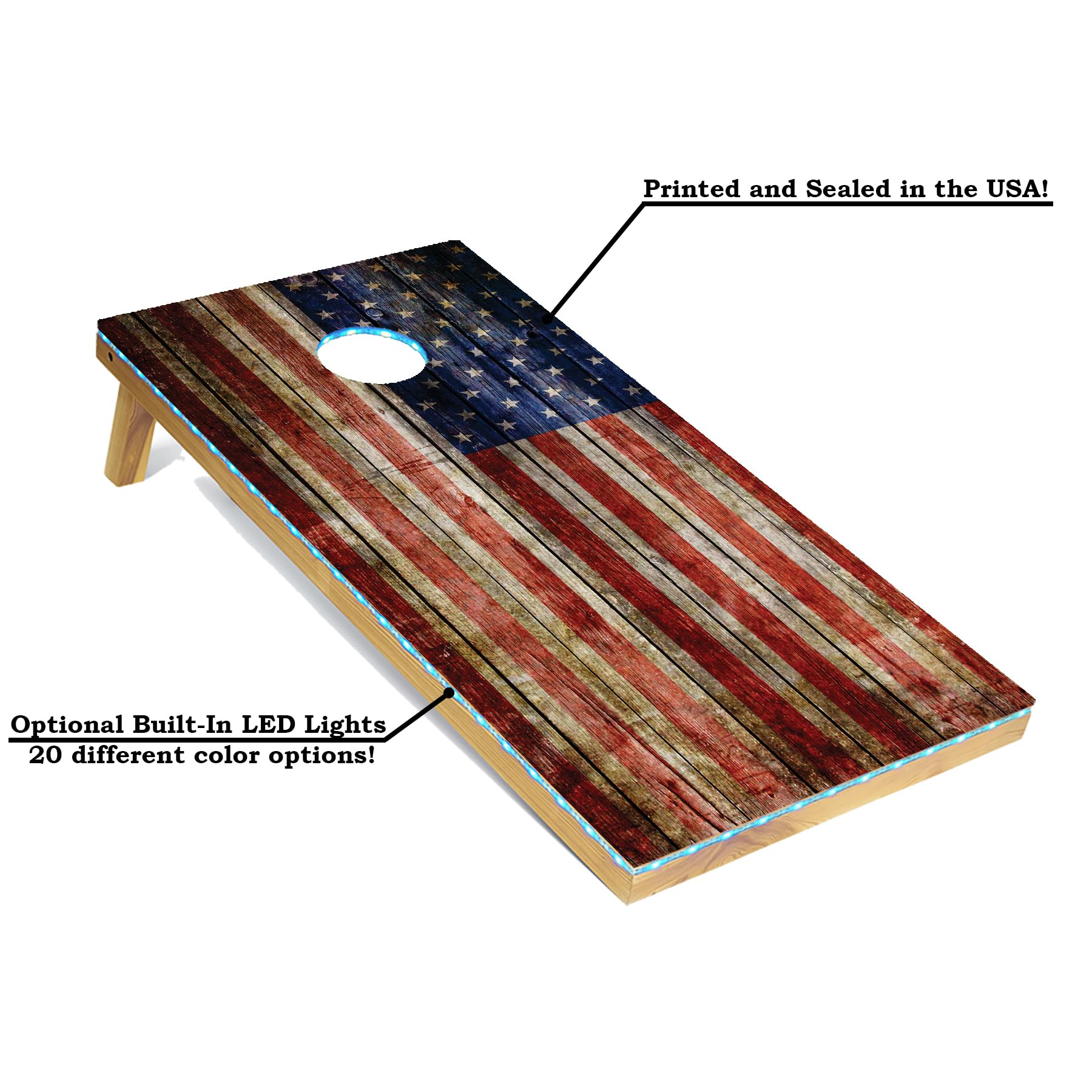Tailgating Pros Cornhole Board Set w/Bean Bags and Carrying Case - 4'x2' Corn Hole Toss - Tournament and Lightweight Options - Optional LED Lights