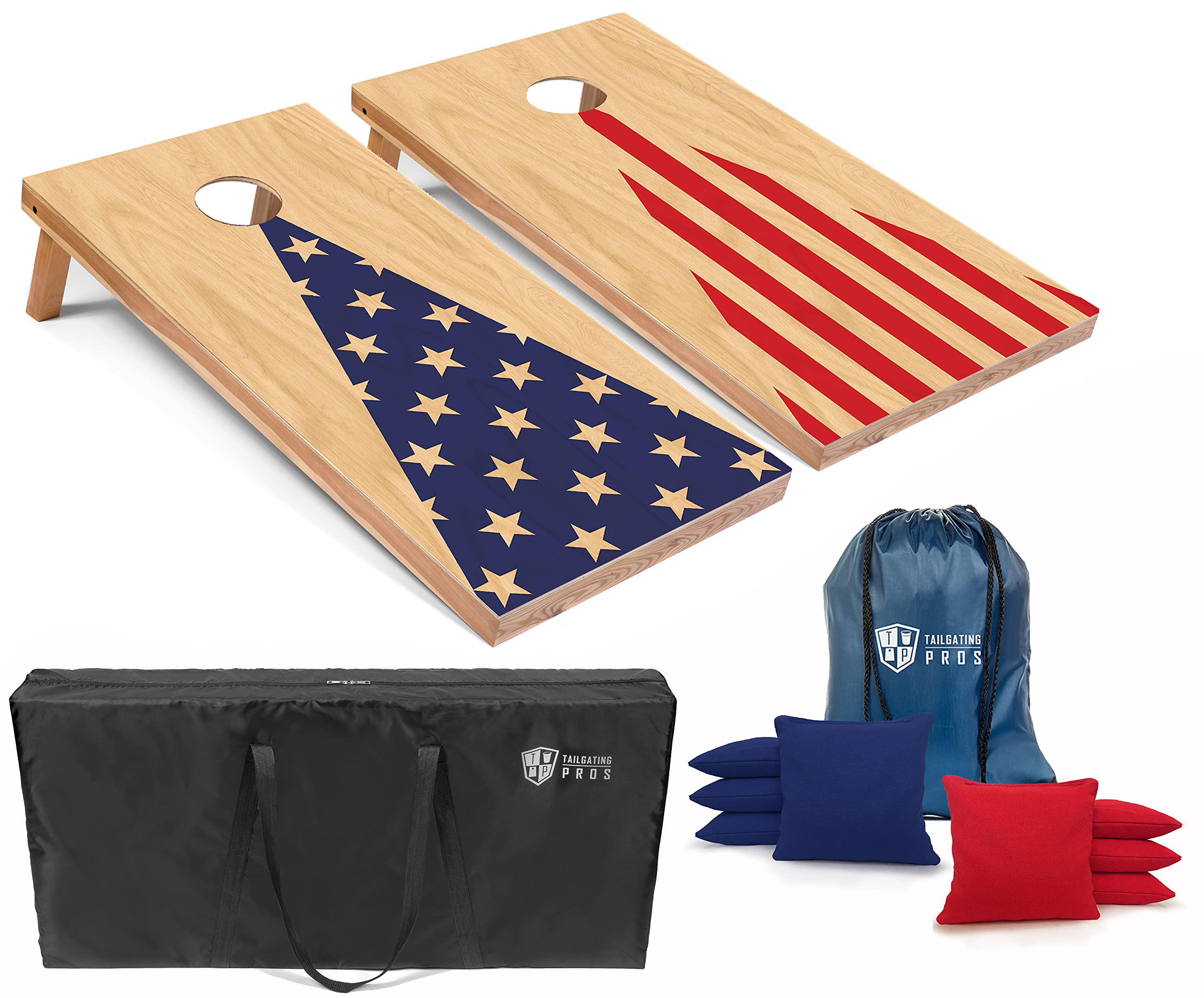 Tailgating Pros Cornhole Board Set w/Bean Bags and Carrying Case - 4'x2' Corn Hole Toss - Tournament and Lightweight Options - Optional LED Lights