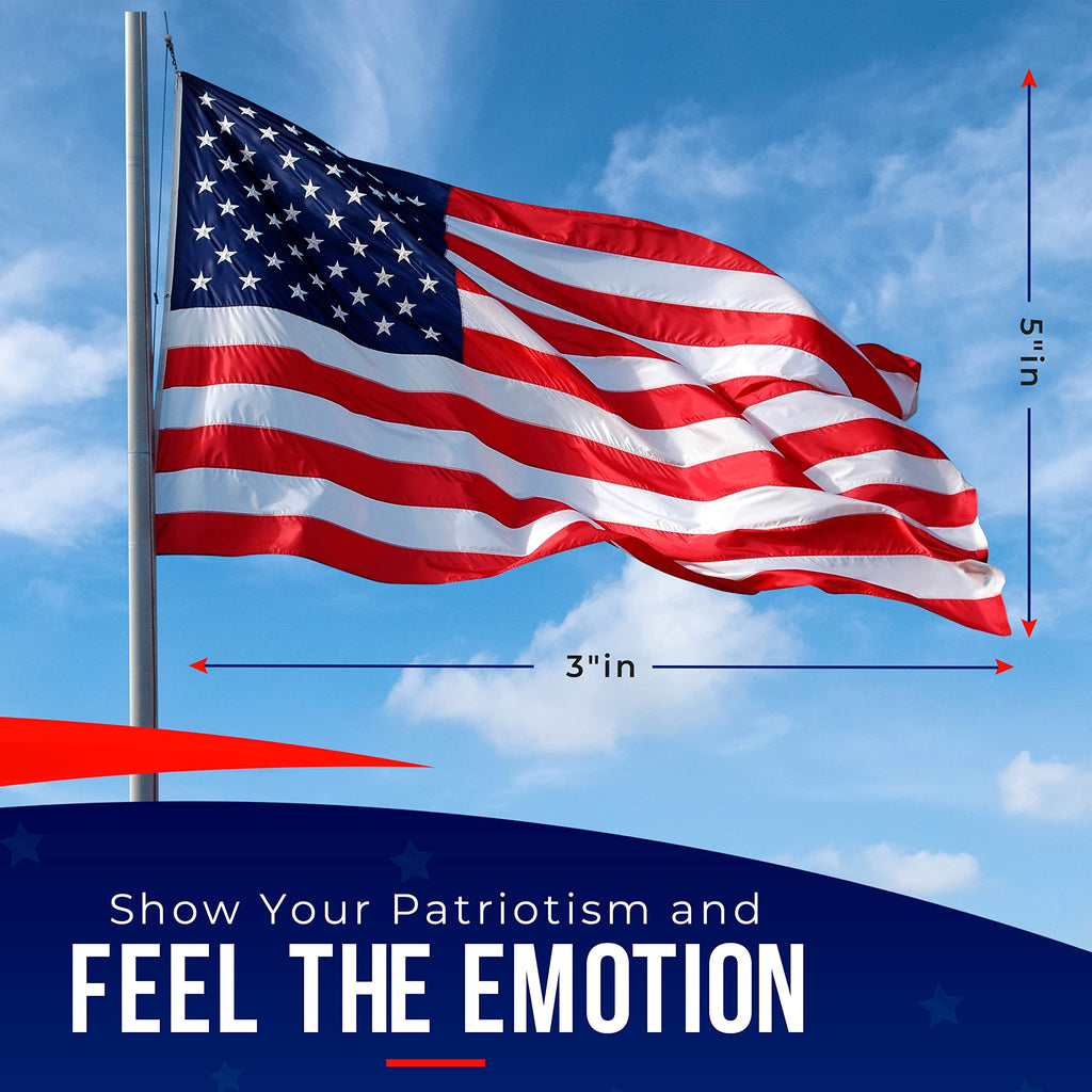 American Flag Made in USA | American Flags for Outside 3X5 | Premium US Flag 3X5 Heavy Duty Outdoor with Embroidered Stars and Sewn Stripes.