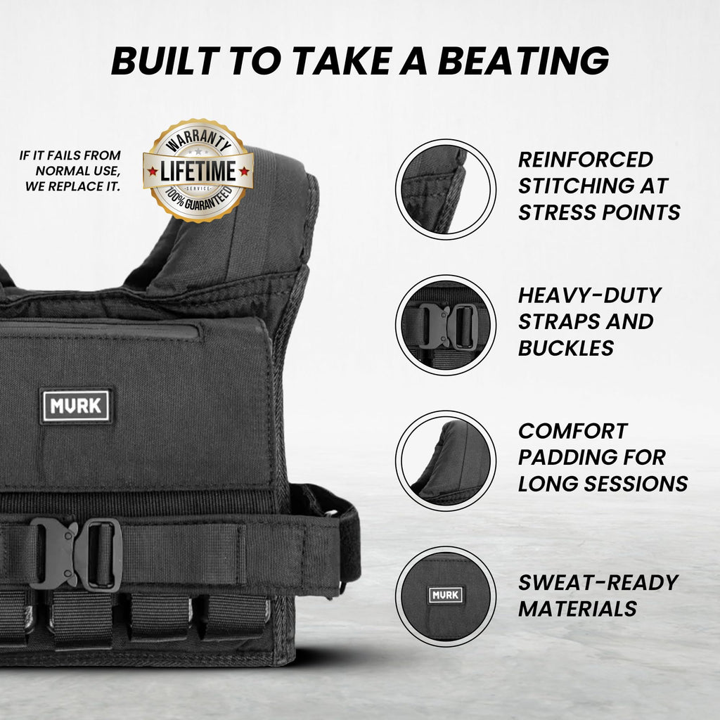 MVRK Weighted Vest Men 15lbs/25lbs/35lbs/45lbs/65lbs/100lbs – No-Bounce Adjusable Heavy Duty Rucking & Strength Training Vest with Removable Iron Weights for Calisthenics, HIIT, Hydrox