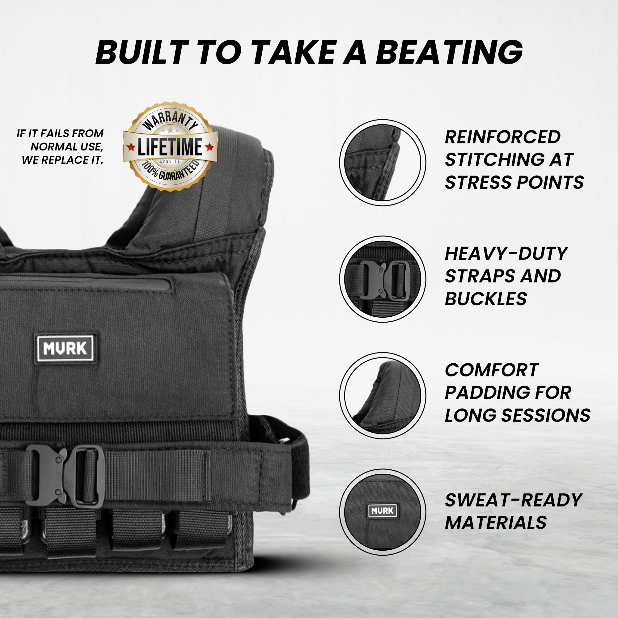 MVRK Weighted Vest Men 15lbs/25lbs/35lbs/45lbs/65lbs/100lbs – No-Bounce Adjusable Heavy Duty Rucking & Strength Training Vest with Removable Iron Weights for Calisthenics, HIIT, Hydrox