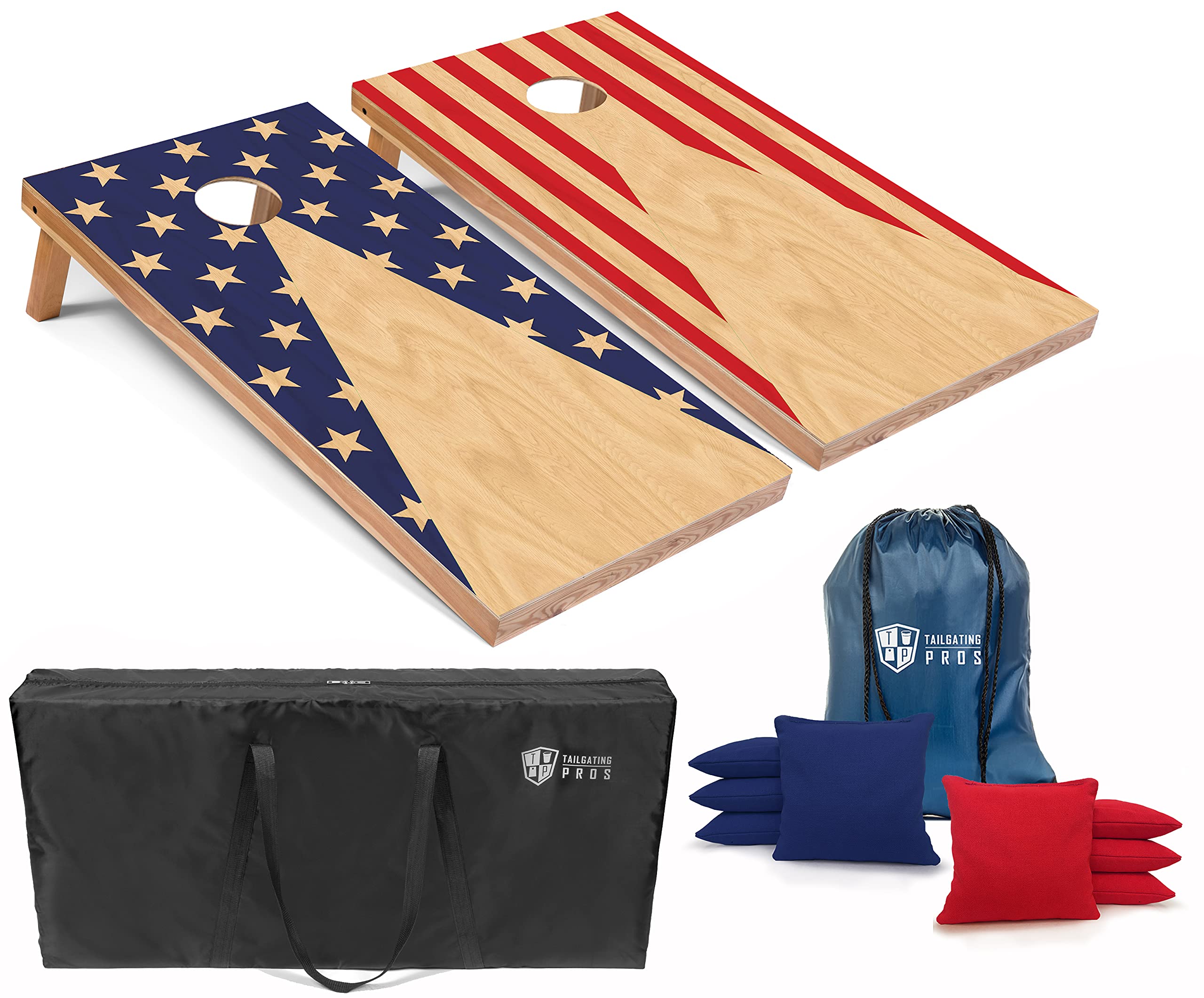 Tailgating Pros Cornhole Board Set w/Bean Bags and Carrying Case - 4'x2' Corn Hole Toss - Tournament and Lightweight Options - Optional LED Lights
