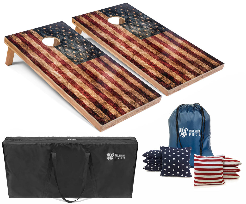 Tailgating Pros Cornhole Board Set w/Bean Bags and Carrying Case - 4'x2' Corn Hole Toss - Tournament and Lightweight Options - Optional LED Lights
