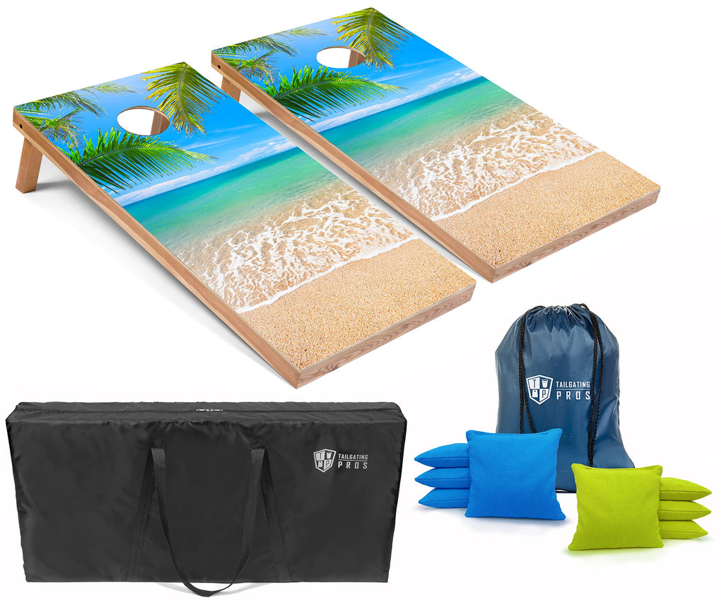 Tailgating Pros Cornhole Board Set w/Bean Bags and Carrying Case - 4'x2' Corn Hole Toss - Tournament and Lightweight Options - Optional LED Lights