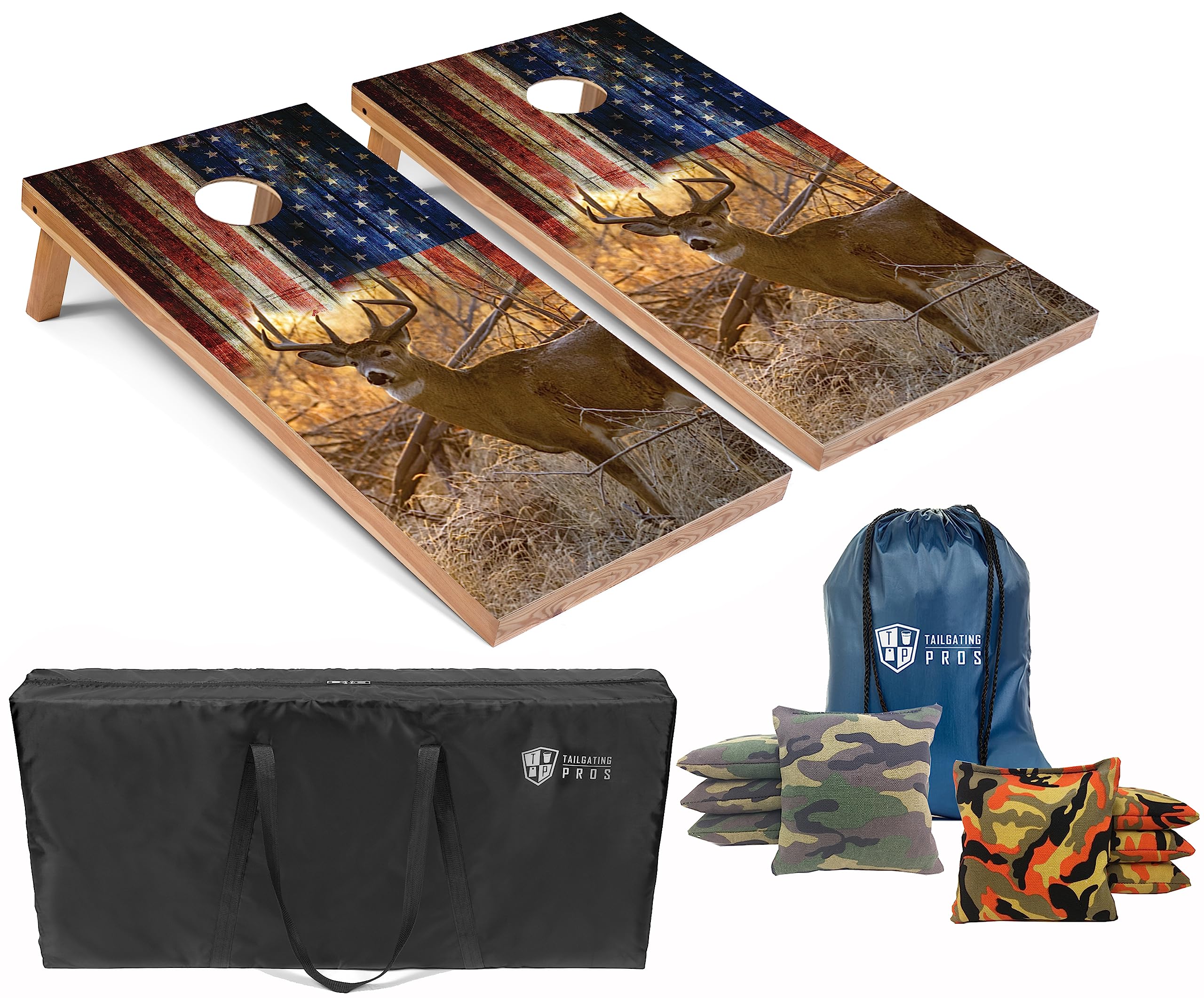 Tailgating Pros Cornhole Board Set w/Bean Bags and Carrying Case - 4'x2' Corn Hole Toss - Tournament and Lightweight Options - Optional LED Lights