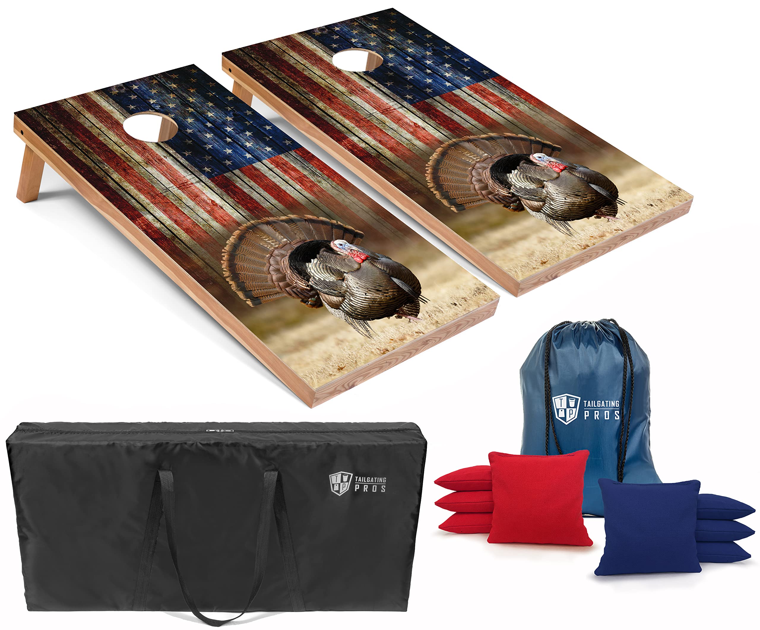 Tailgating Pros Cornhole Board Set w/Bean Bags and Carrying Case - 4'x2' Corn Hole Toss - Tournament and Lightweight Options - Optional LED Lights