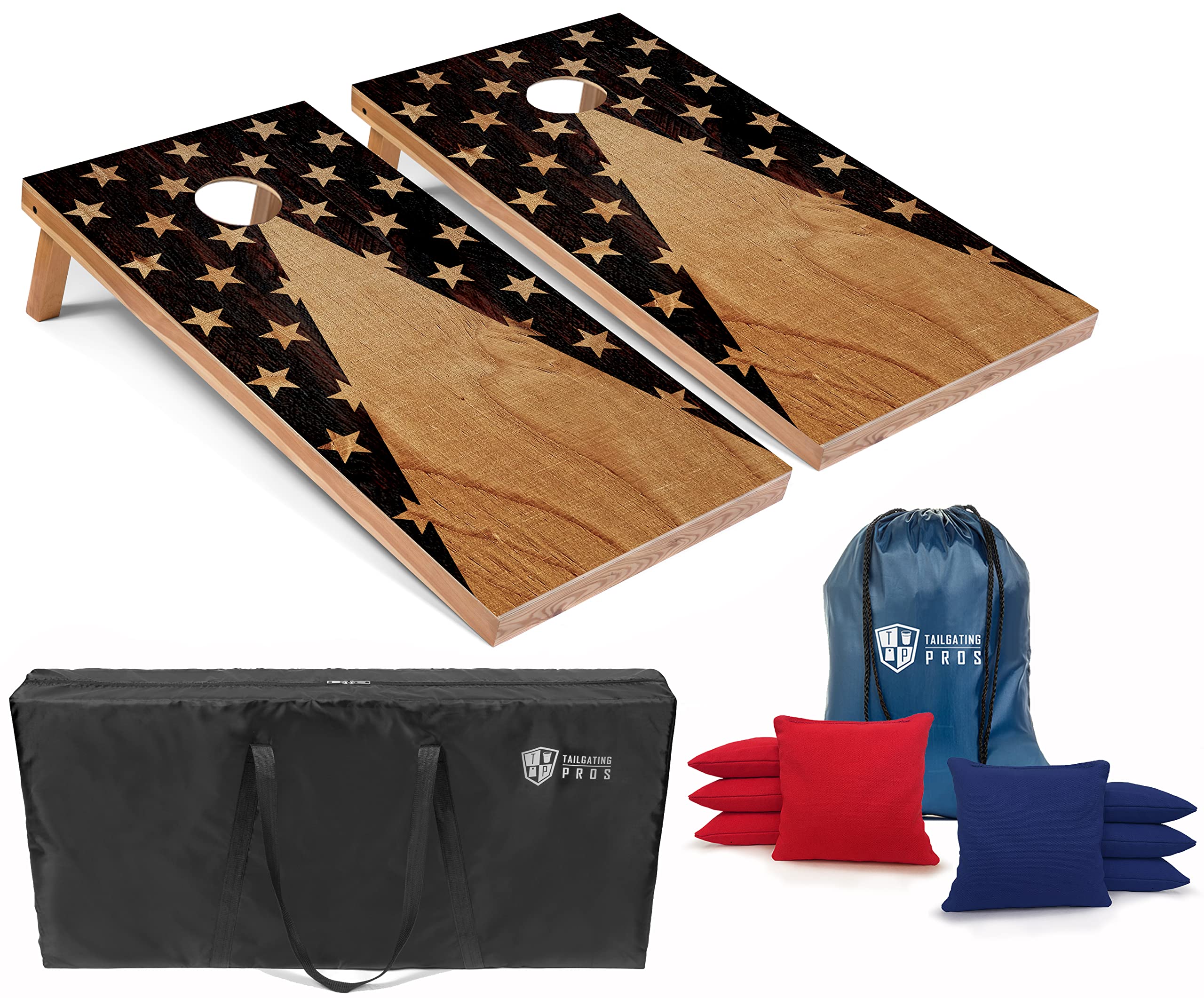 Tailgating Pros Cornhole Board Set w/Bean Bags and Carrying Case - 4'x2' Corn Hole Toss - Tournament and Lightweight Options - Optional LED Lights